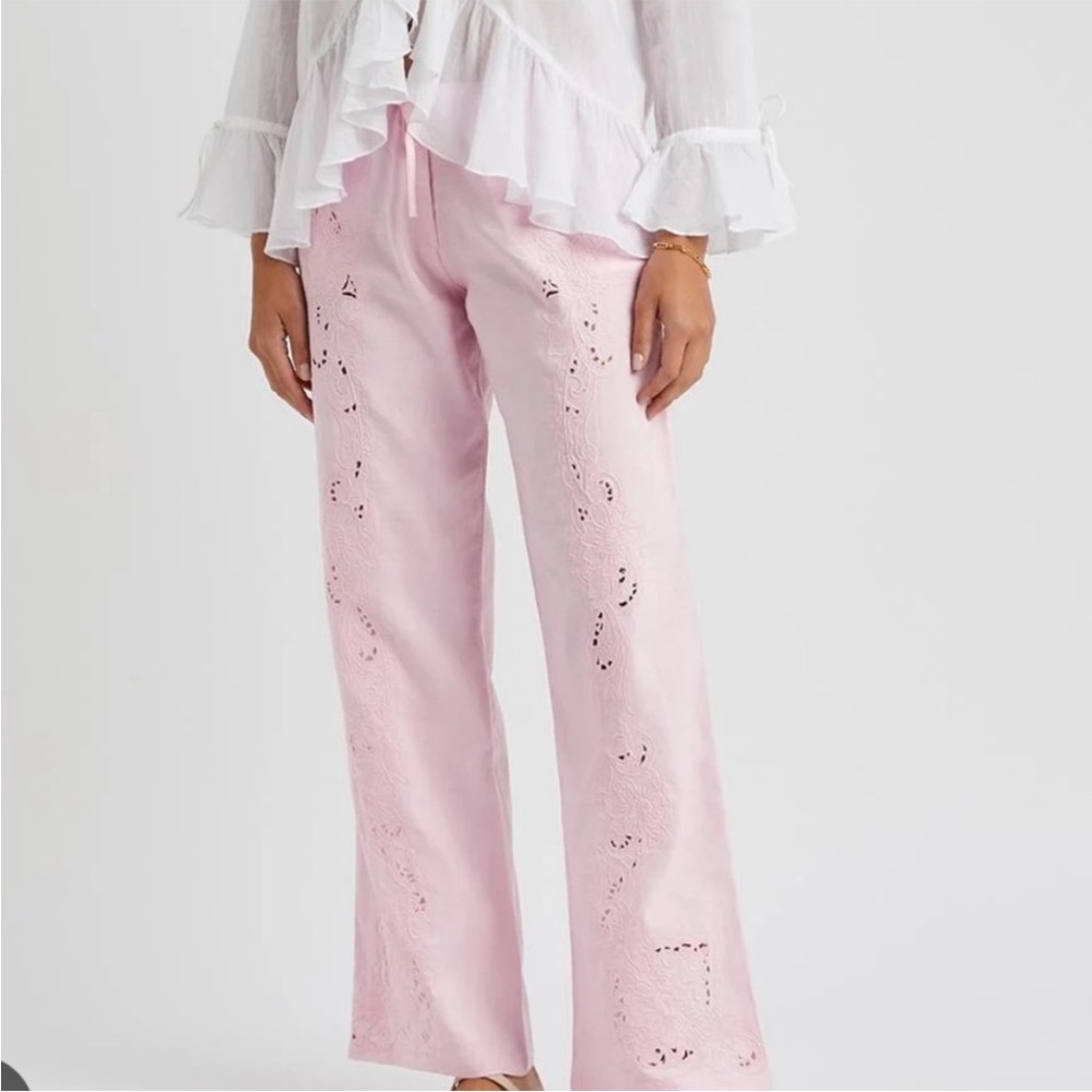 Pink Eyelet Wide-Leg Pants - Picture 2 of 4